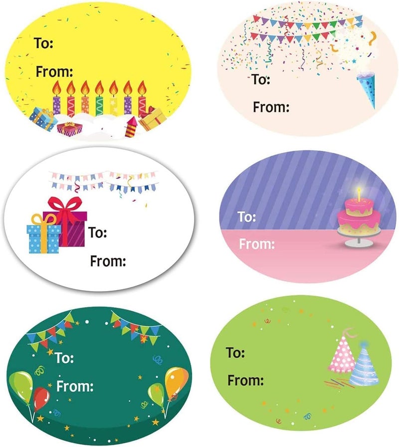 Remarkable Happy Birthday Gift Tag Stickers for Presents 6 Different Unique Cute Designs 1.5 x 2 Inch 300 Adhesive Labels On A Roll for Birthday, Party, Baby Shower Christmas Festival Holiday Decorative Presents - Image 3